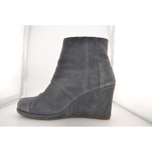 TOMS Women's Grey Suede Wedge Ankle Boots Size‎ 9 US Casual Heeled Booties
